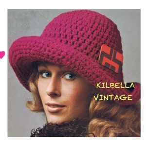 Classic Floppy Hat Crochet Pattern - Vintage 1970's Womens Floppy Rolled Brim Hat - PDF Crochet Pattern