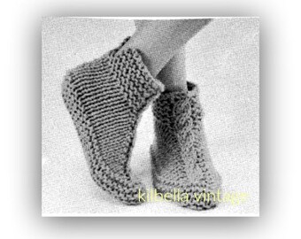 Slipper Knitting Pattern Women's Vintage Cable Slipper PDF Knitting Pattern Instant Download