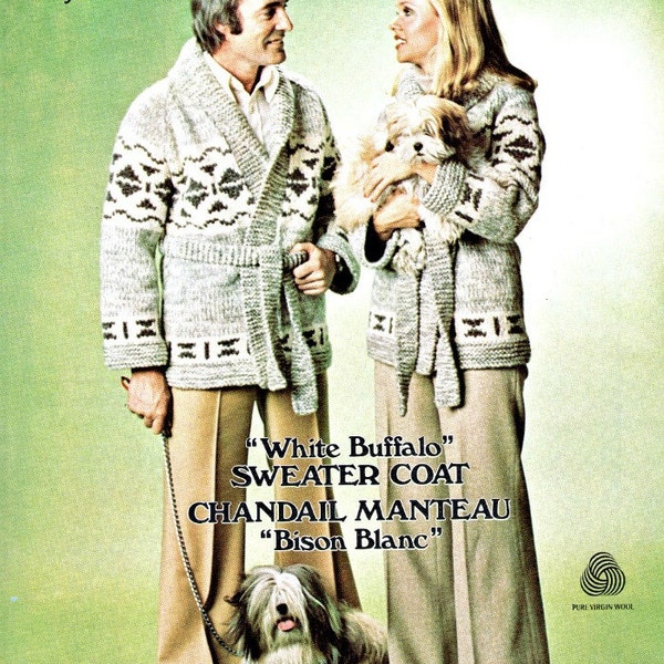 Sweater Knitting Pattern - Cowichan -White Buffalo Knit - Wrap Sweater Men  Women  Outdoors Coat PDF Knitting Pattern  Instant Download
