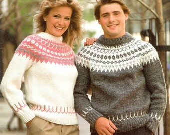 Knitting Sweater Men and Women FairIsle Yoke Sweater Icelandic Pullover PDF Knitting Pattern Almost Free