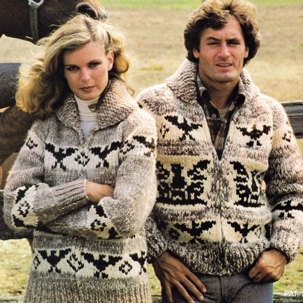PDF Modèle de tricot de pull en laine de buffle blanc Cowichan - Homme - Femme - Cardigan - Motif aigle - Modèle de pull