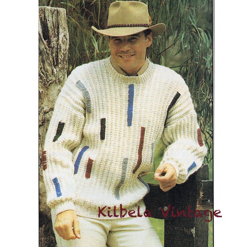 Vintage Mens Sweater Knitting Pattern Pdf Mans Jumper | Etsy