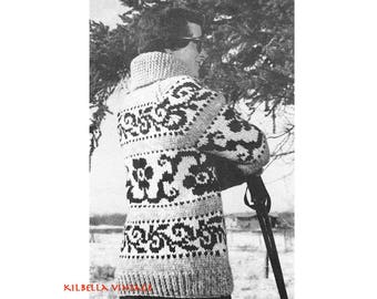 Cowichan Sweater Knitting Pattern  White Buffalo Wool  Flower Design Sweater PDF Knitting PATTERN  Vintage 1970's Instant  Download