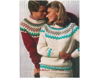 PDF Knitting Pattern Fair Isle Yoke Knitting Nordic Sweater Mens & Womens Pullover Jumper PDF Knitting Pattern