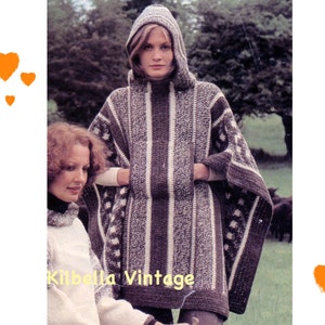 Vintage Womens Poncho Crochet Pattern Ladies Hooded Pocket poncho PDF Crochet Pattern Instant Download