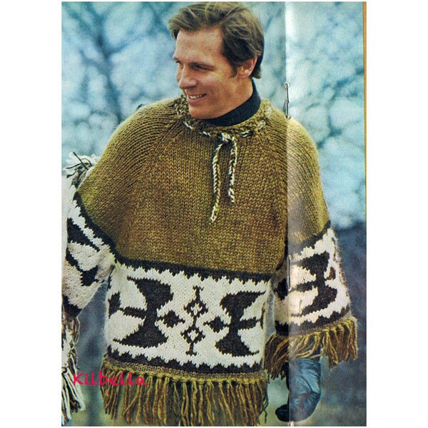 Icelandic Poncho Pullover Knitting Pattern Men's Poncho PDF Knitting PATTERN Instant Download