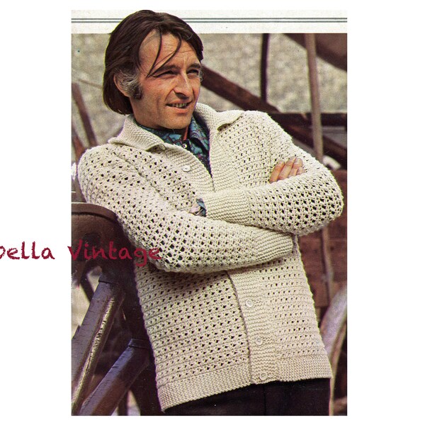 Crochet Mens Cardigan - Sweater Crochet - Vintage 70's - PDF Crochet Pattern