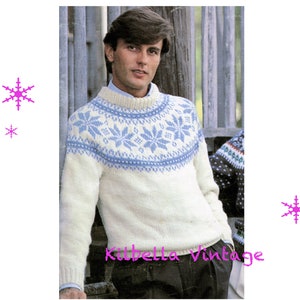 PDF Knitting Pattern Fair Isle Pullover for Men & Women - Vintage Winter Knit Sweater Digital Knitting Pattern