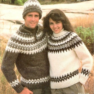 Fair Isle Yoke Sweater Knitting Pattern Women - Men Cardigan Sweater -Hat PDF Knitting Pattern