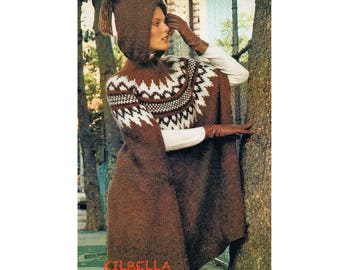 Scandinavian Women's Hooded Poncho Vintage Ladies Knitting Pattern PDF Knitting Pattern Instant Download