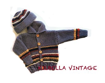 Childrens Cardigan Knitting Pattern Boys Sweater Jumper Cardigan and Hat Vintage PDF Knitting Pattern