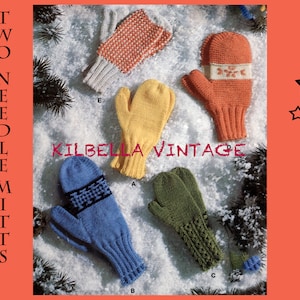 Two Needle Mitten Knitting Pattern - Vintage 1970's Mitt Knitting Women Children Men Winter Mitts PDF Knitting Pattern