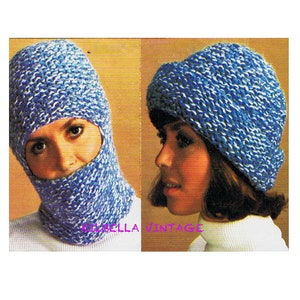 Womens Hat Knitting Pattern - Ski Mask - Balaclava - Winter Hat - Vintage 1970's PDF Knitting Pattern