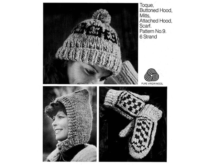 Cowichan Hat Knitting Pattern White Buffalo Wool Hat Knitting Pattern Checkered Mittens PDF Knitting Pattern Instant Download