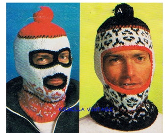 Vintage Knitting Pattern Men's hats - Balaclava - Ski Mask - Winter Hats PDF Knitting Pattern Instant Download