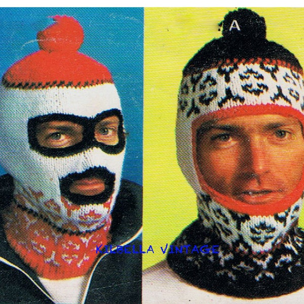 Vintage Knitting Pattern Men's hats - Balaclava - Ski Mask - Winter Hats PDF Knitting Pattern Instant Download