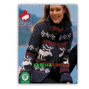 Cowichan Pattern Reindeer Sweater Knitting Pattern Men, Women White Buffalo Zip Sweater PDF Knitting Pattern Instant Download image 1