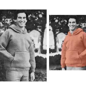 PDF Crochet Pattern - Vintage Men's Hoody Sweatershirt Sweater Digital Crochet Pattern