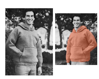 PDF Crochet Pattern - Vintage Men's Hoody Sweatershirt Sweater Digital Crochet Pattern