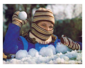 Balaclava Knitting Pattern Ski Mask - Winter Face Protection and Mittens Men Women Children PDF Knitting Pattern