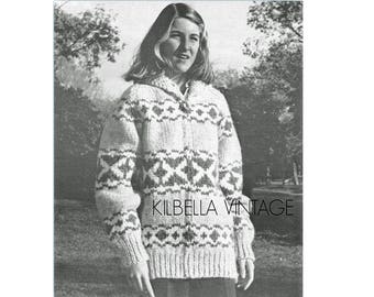 Cowichan Sweater Knitting Pattern White Buffalo Wool Sweater Knitting Pattern His or Hers Zip Cardigan Sweater PDF Knitting Pattern