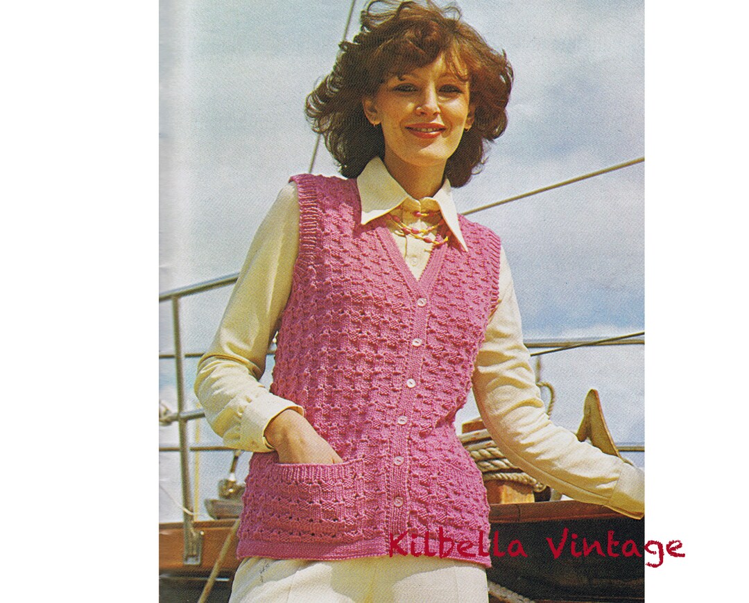 Womens Button Vest Knitting Pattern Ladies Waistcoat PDF Etsy