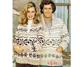 Cowichan Sweater Knitting Pattern Women Men White Buffalo Knit Cardigan Outdoor PDF Knitting Pattern Instant Download