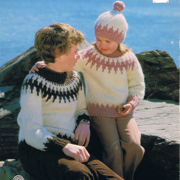 Sweater Knitting Pattern Children's Pullover And Hat Boys Girls PDF Knitting Pattern Sizes 2 - 14 Almost Free