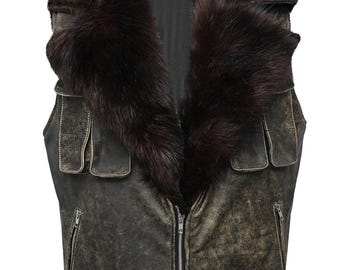 Chaleco de piel auténtica con forro de piel - Chaleco motero inspirado en Kraven para hombre y mujer