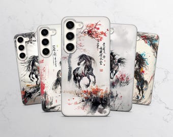 Coque de portable cheval art chinois pour Samsung S26, S25, A17, A57, A37