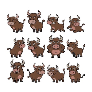 Paquete de diseños de bordado de toro enojado resoplando, archivo de bordado a máquina de toro loco, descarga instantánea, 5 tamaños.