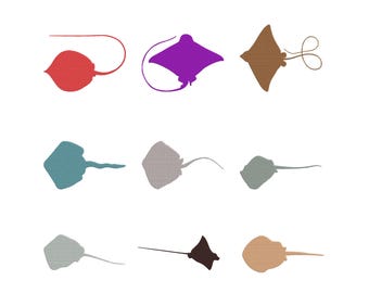 Diseño de bordado de silueta de raya, archivo de bordado a máquina de animal marino raya oceánica, descarga instantánea.
