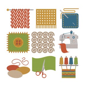 Naaien quilt element borduurwerk ontwerp bundel, stof patch draad schaar naaimachine borduurbestand, instant download, grootte 7