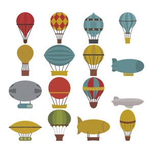Stickmuster „Heißluftballon“, Heißluftballon-Stickerei, Ballon-Stickerei, Luftfahrt-Stickerei, Sofortiger digitaler Download