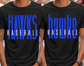 Gráfico Esportivo de Beisebol dos Hawks (Maiúsculas e Minúsculas) Azul e Branco (Download Digital)