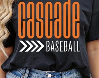Design gráfico para camiseta Cascade Baseball Sports PNG laranja e branco para download digital