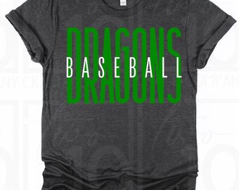 Design gráfico para camiseta com estampa de beisebol dos Dragões em PNG verde e branco para download digital.