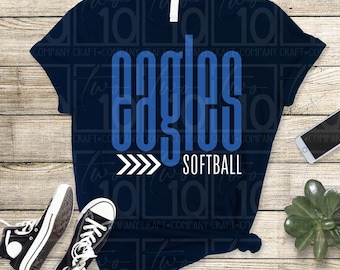 Imagem PNG azul e branca de um jogador de softball da Eagles para download digital, ideal para design de vestuário.