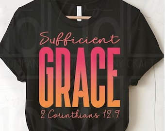 Graça Suficiente - Escritura PNG, Design de Camiseta Melão Rosa (Download Digital)