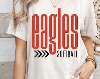 Design gráfico para camiseta Eagles Softball Sports PNG em vermelho e preto para download digital