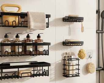 Shower Caddy Organizer Set, Adhesive Bathroom Shelves, Wall Mounted Storage Rack, Rust Resistant Shower Organizer, No Drill Bathroom Storage