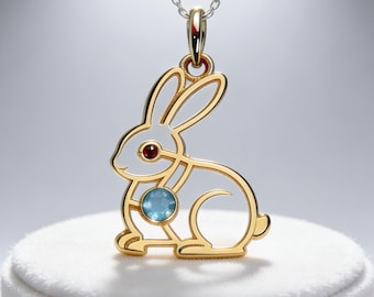Collana con ciondolo a forma di coniglio placcata in oro 18 carati con zirconi cubici, regalo personalizzato per mamme amanti degli animali.