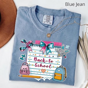 Teacher Comfort Colors® Back to School T-shirt, schattig T-shirt met strik, rugzakshirt, bijpassende shirts voor schoolpersoneel en team, cadeau voor leerlingen voor de start van het schooljaar