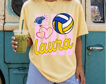 Custom Comfort Colors® Custom Volleyball Tee, Vintage Volleyball Shirt, Retro Volleyball Apparel, Game Day, Name Tee, Custom Game Day Gift