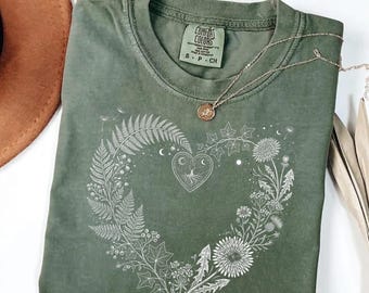 Comfort Colors® Floral Heart Wildflower T-Shirt, Botanical Dandelion Tee, Gardner Gift CottageCore Aesthetic Tee Nature Lover Gift