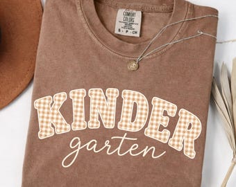 Comfort Colors Kindergarten Teacher Shirt, School Staff Team Shirts Kindergarten Shirt Back to School Shirt Teacher Gift Aesthetic 1st Grade
