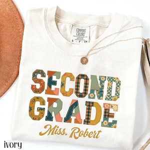 Comfort Colors® Second Grade Teacher Shirt Custom 2nd Grade Matching Group T-Shirt Floral Blue Faux Patchwork Educator Back to School