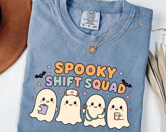 Comfort Colors® Halloween Nurse Shirt, Spooky Shift Squad Tee, Ghost Medical Staff Gift, Spooky ER Nurse Apparel, Comfort Colors Autumn Top