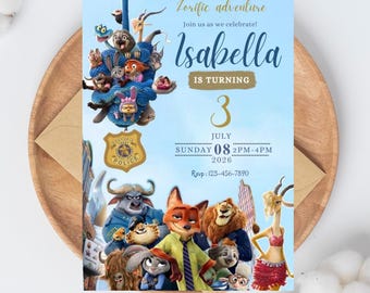 Plantilla de invitación de cumpleaños para niña de Zootopia 2 / Judy Hopps y Nick Wilde / Plantilla editable de Canva / Invitación de Zootopia (descarga digital)