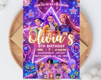 kpop Birthday Invitation | Kpop Demon Hunters Birthday Invitation | Editable Canva Template | Kpop Anime Invite | Printable Digital Download